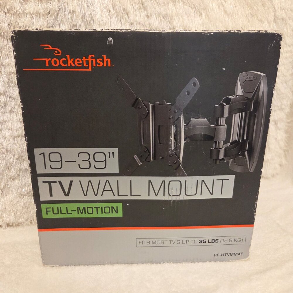 NIP Rocketfish Full-Motion Black TV Wall Mount for Most 19”-39” TVs up to 35 lbs